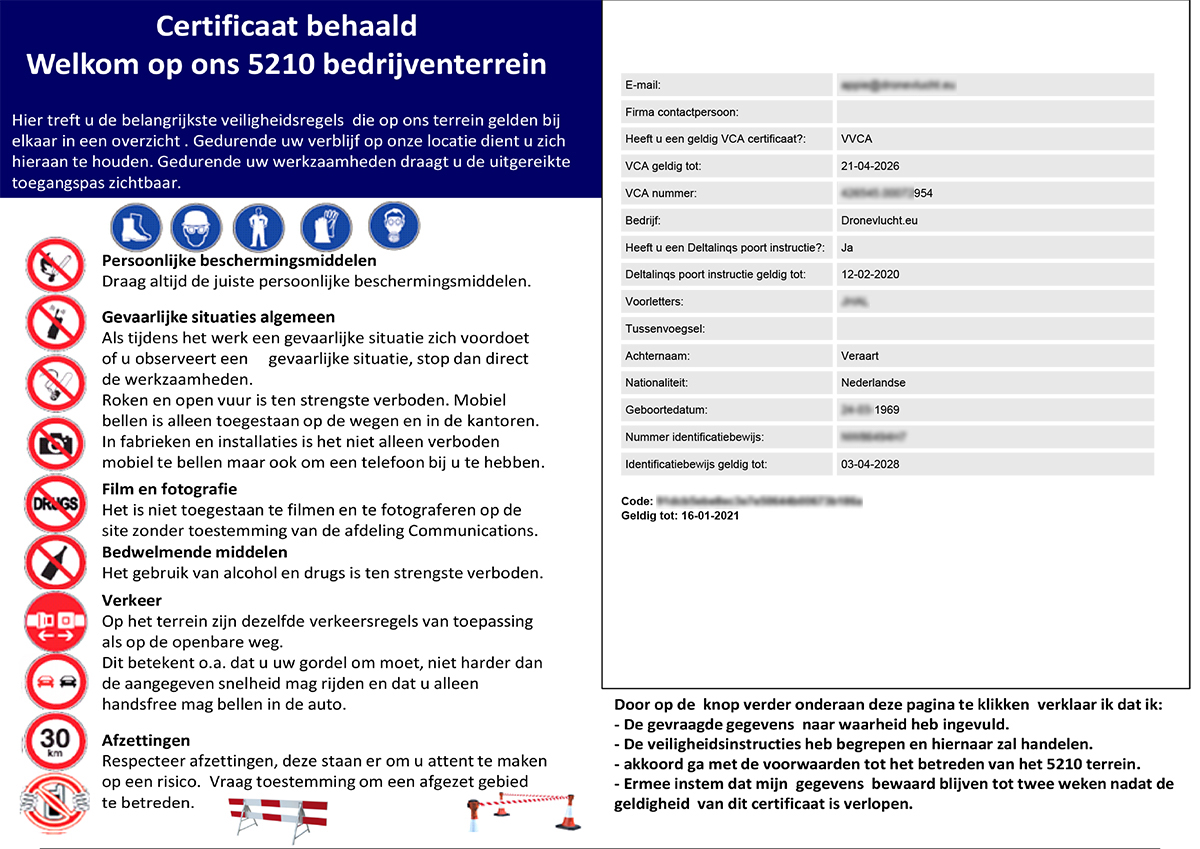 Huntsman Holland BV Certificaat. drone certificaten