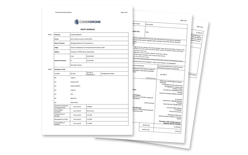 Aviation Insurance Certificate. Drone certificaten