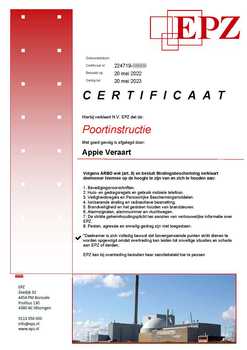 EPZ Certificaat. drone certificaten